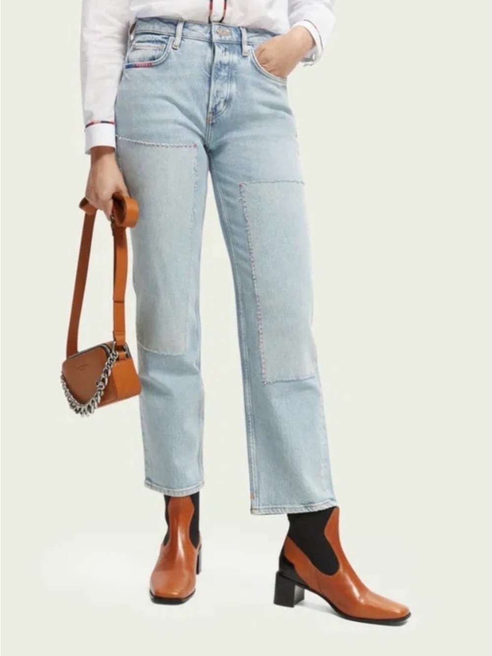Light Wash Patchwork Women’s Jeans - Scotch & Soda